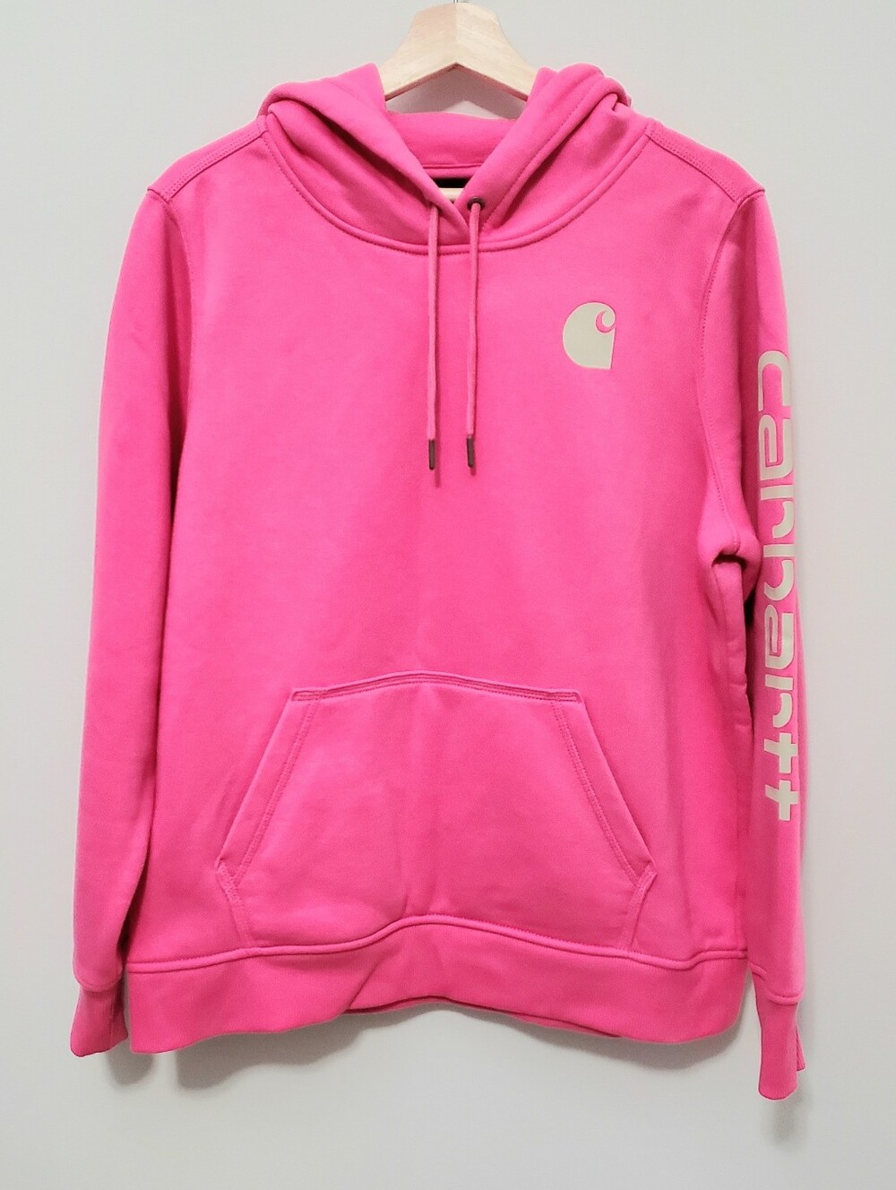 Carhartt Women's Hot Pink Hoodie Sweatshirt LG  Logo Sleeve Gtaphic Relaxed Fit